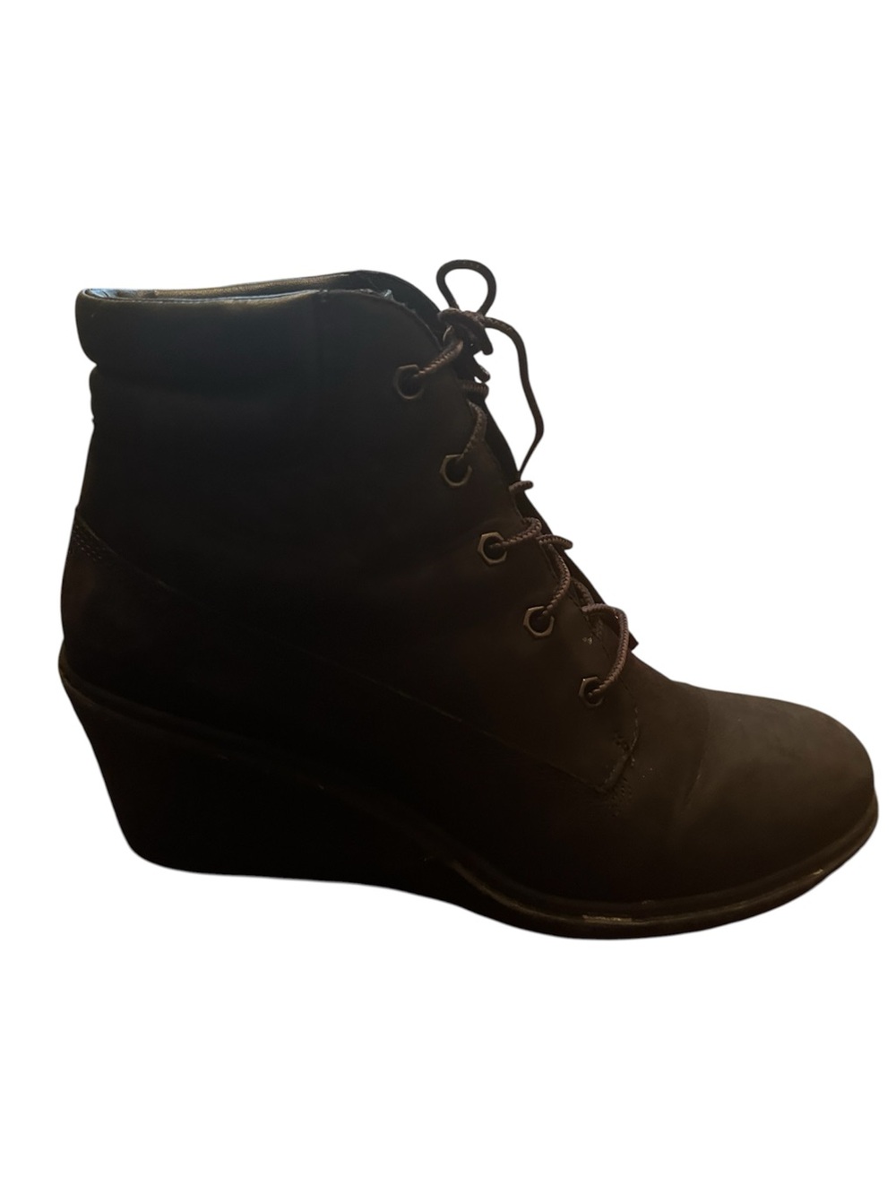 Timberland Black Lace-Up Wedge Suede Ankle Boots